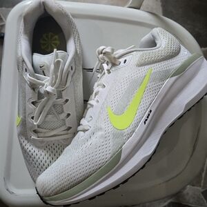 Nike White Running Shoes with Neon Volt Swoosh